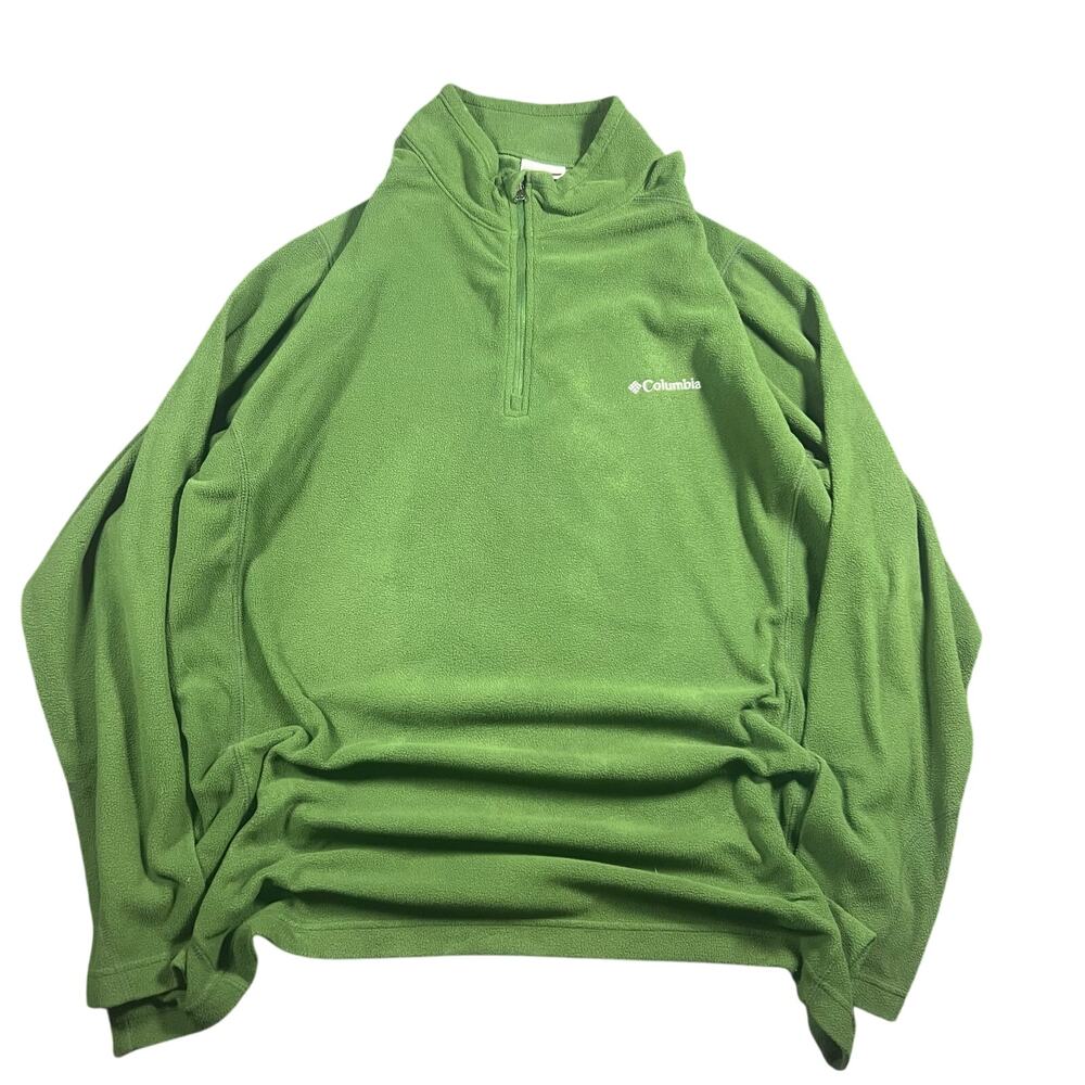 Columbia Men's XXL Pullover Sweater Quarter Zip Fleece Polyester Green Solid